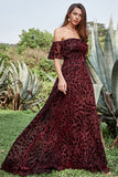 Burgundy A Line Off the Shoulder Long Ball Dress with Belt
