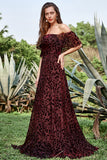 Burgundy A Line Off the Shoulder Long Ball Dress with Belt