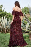 Burgundy A Line Off the Shoulder Long Ball Dress with Belt