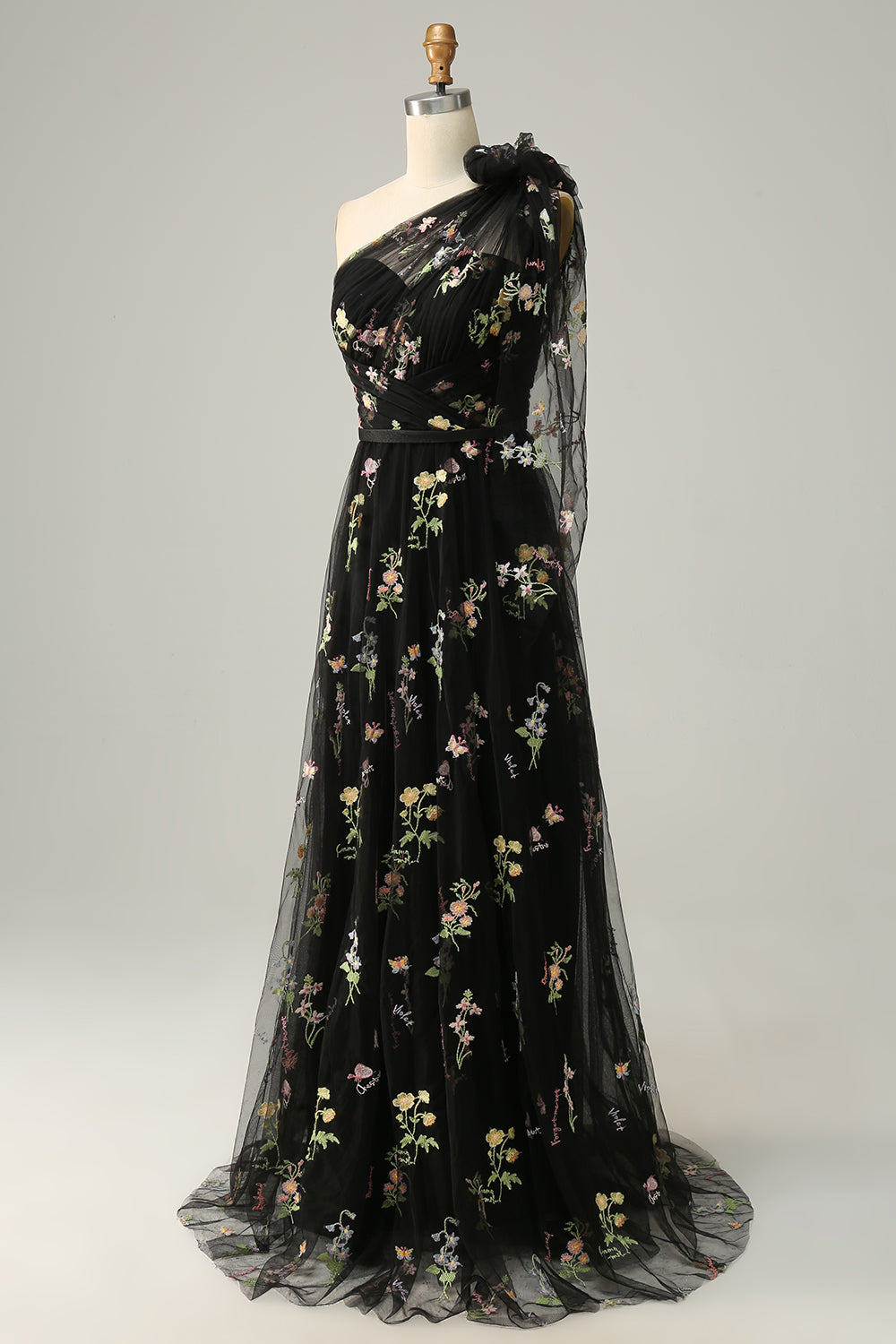 A-Line One Shoulder Green Long Ball Dress With Embroidery