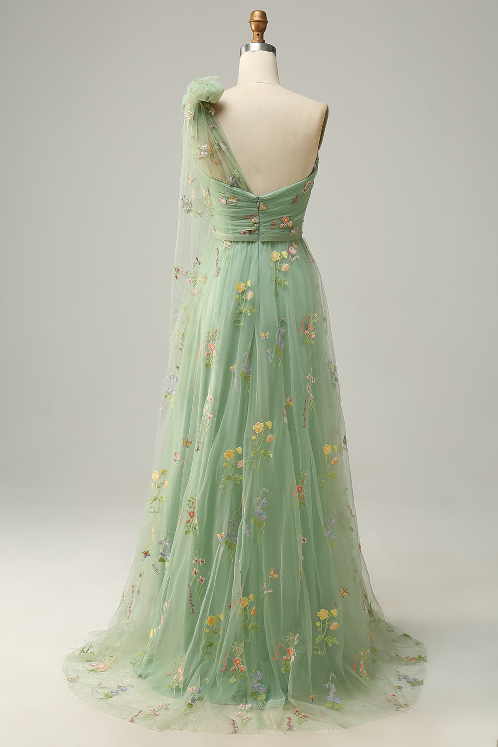 A-Line One Shoulder Black Long Ball Dress With Embroidery
