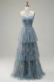 Halter A Line Tulle Ball Dress with Embroidery