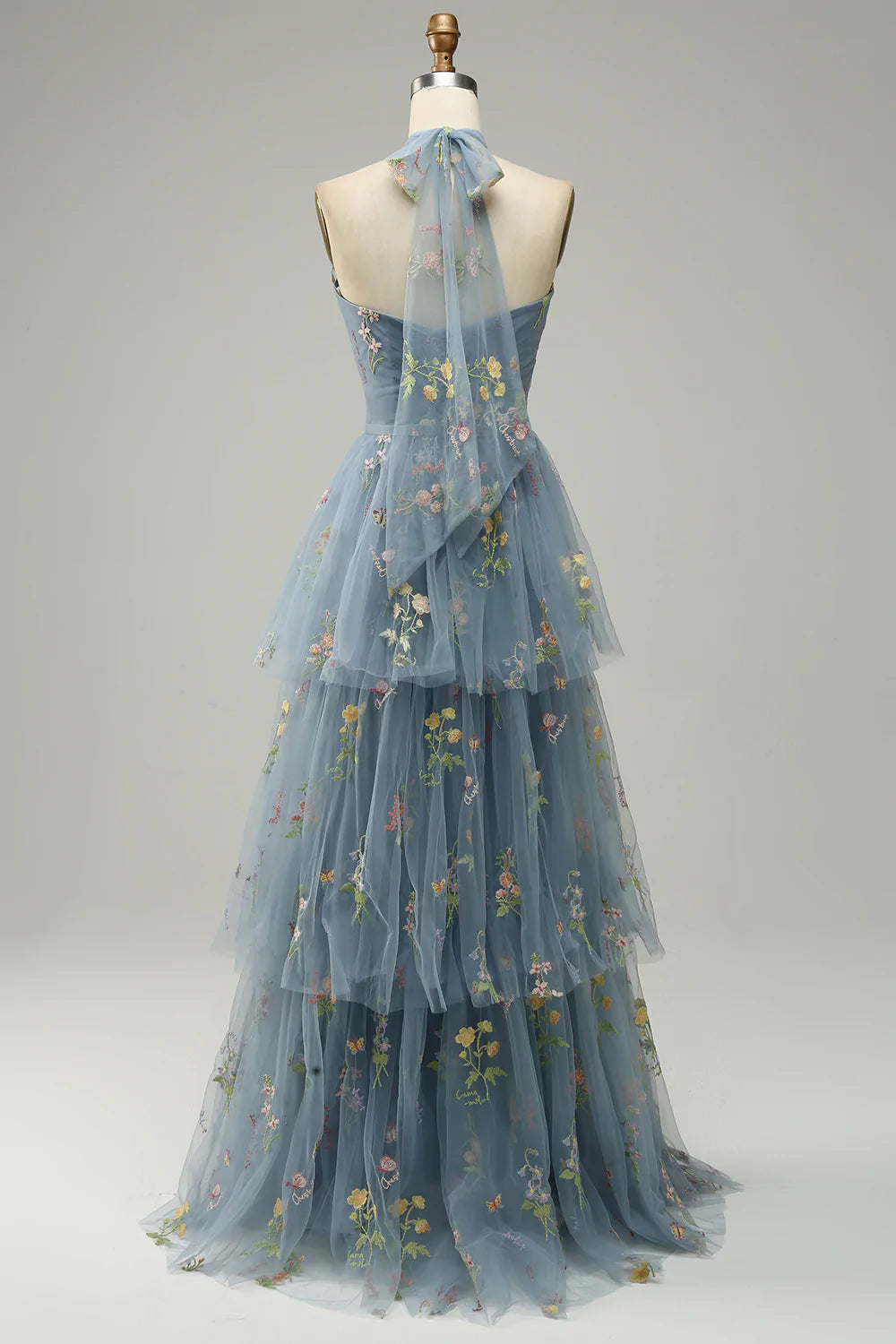 Halter A Line Tulle Ball Dress with Embroidery