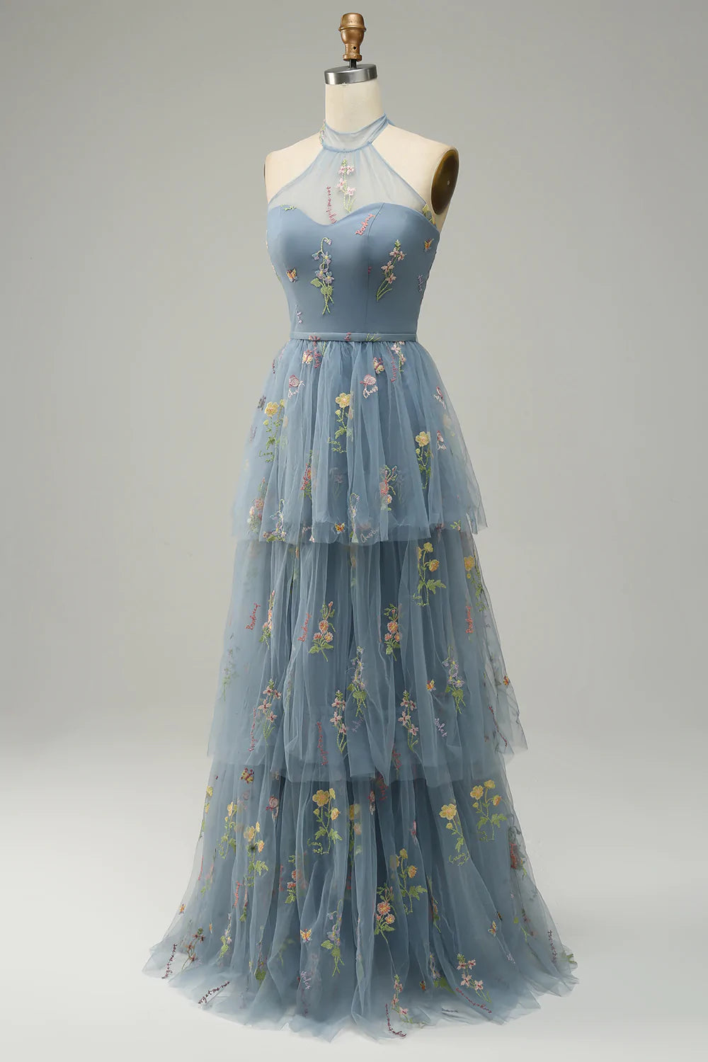 Halter A Line Tulle Ball Dress with Embroidery