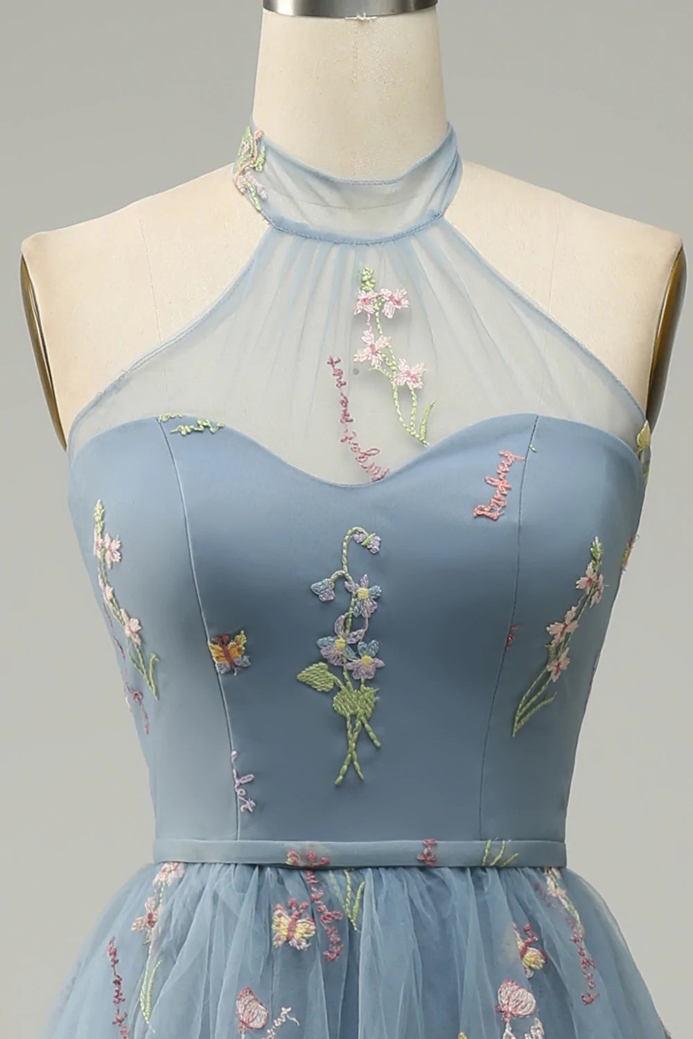 Halter A Line Tulle Ball Dress with Embroidery