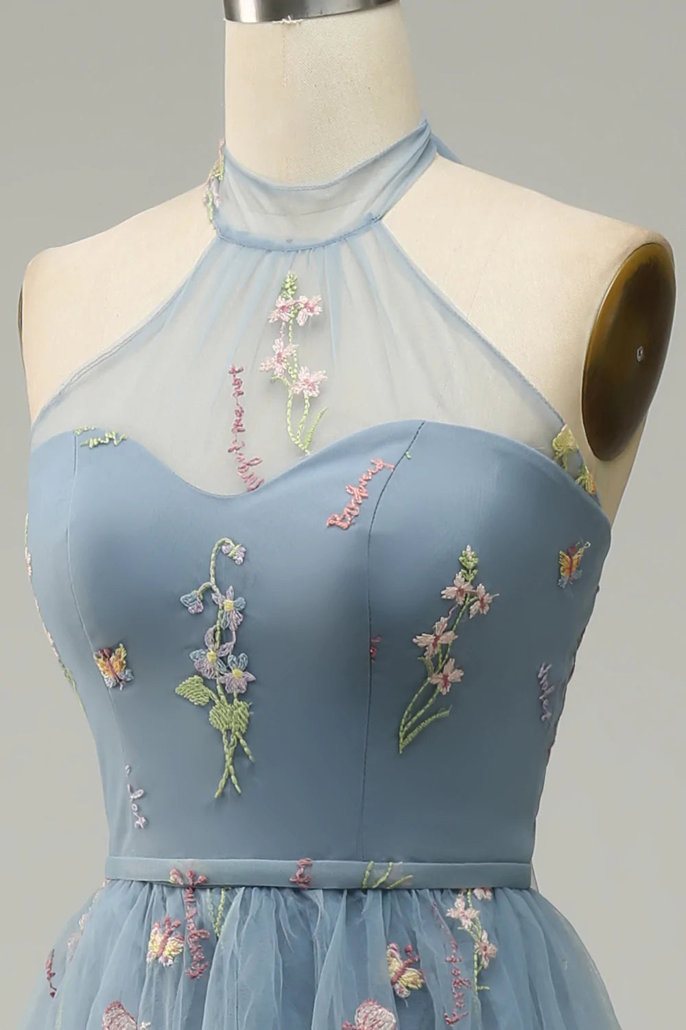 Halter A Line Tulle Ball Dress with Embroidery