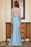 Sheath Strapless Grey Blue Long Ball Dress with Open Back