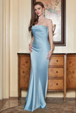 Sheath Strapless Grey Blue Long Ball Dress with Open Back
