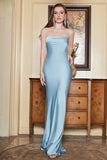 Sheath Strapless Grey Blue Long Ball Dress with Open Back