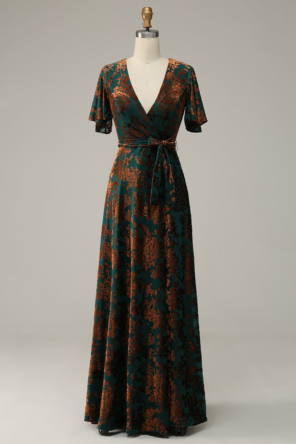 Dark Green Burnout Velvet Mother of Bride Dress