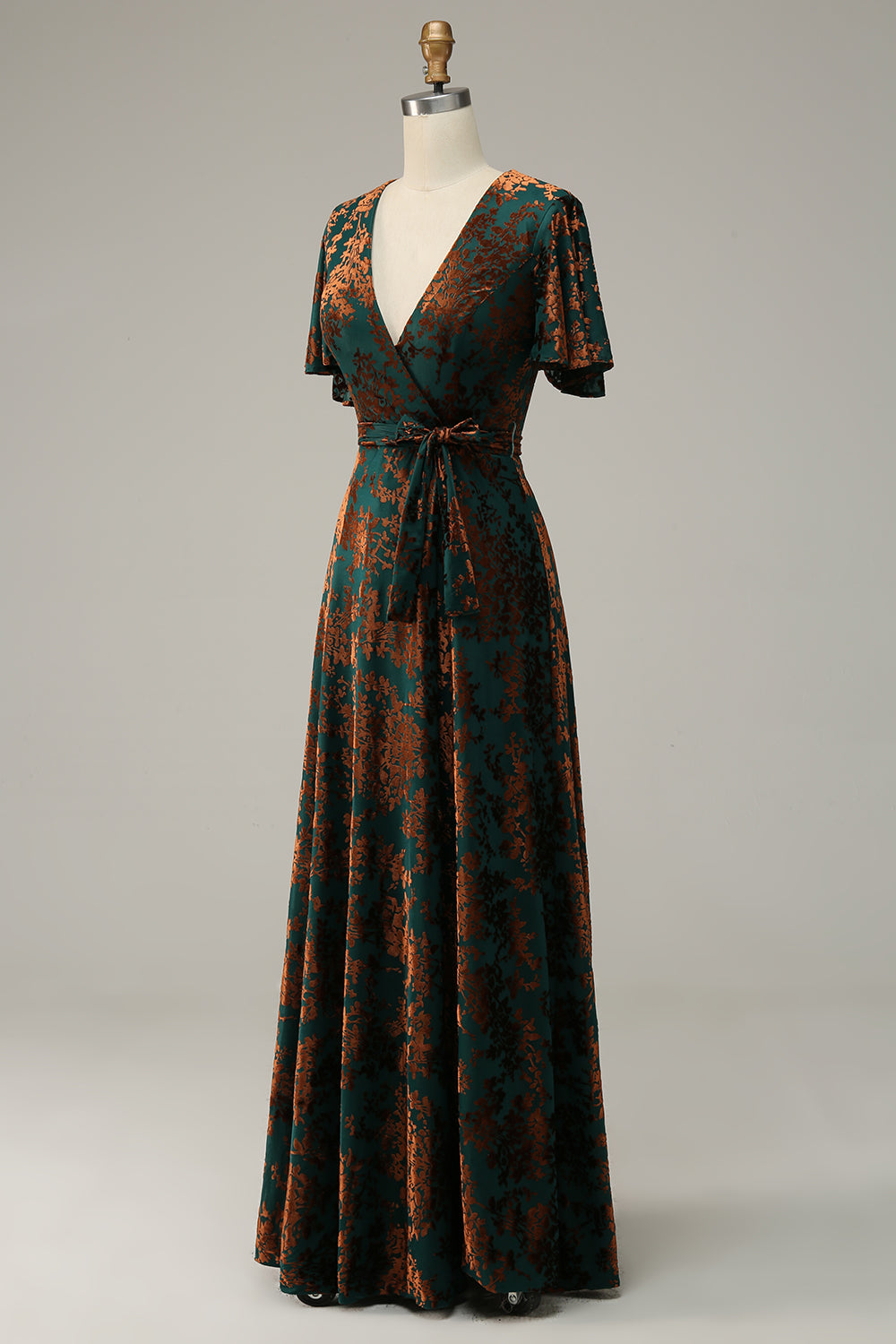 Dark Green Burnout Velvet Mother of Bride Dress