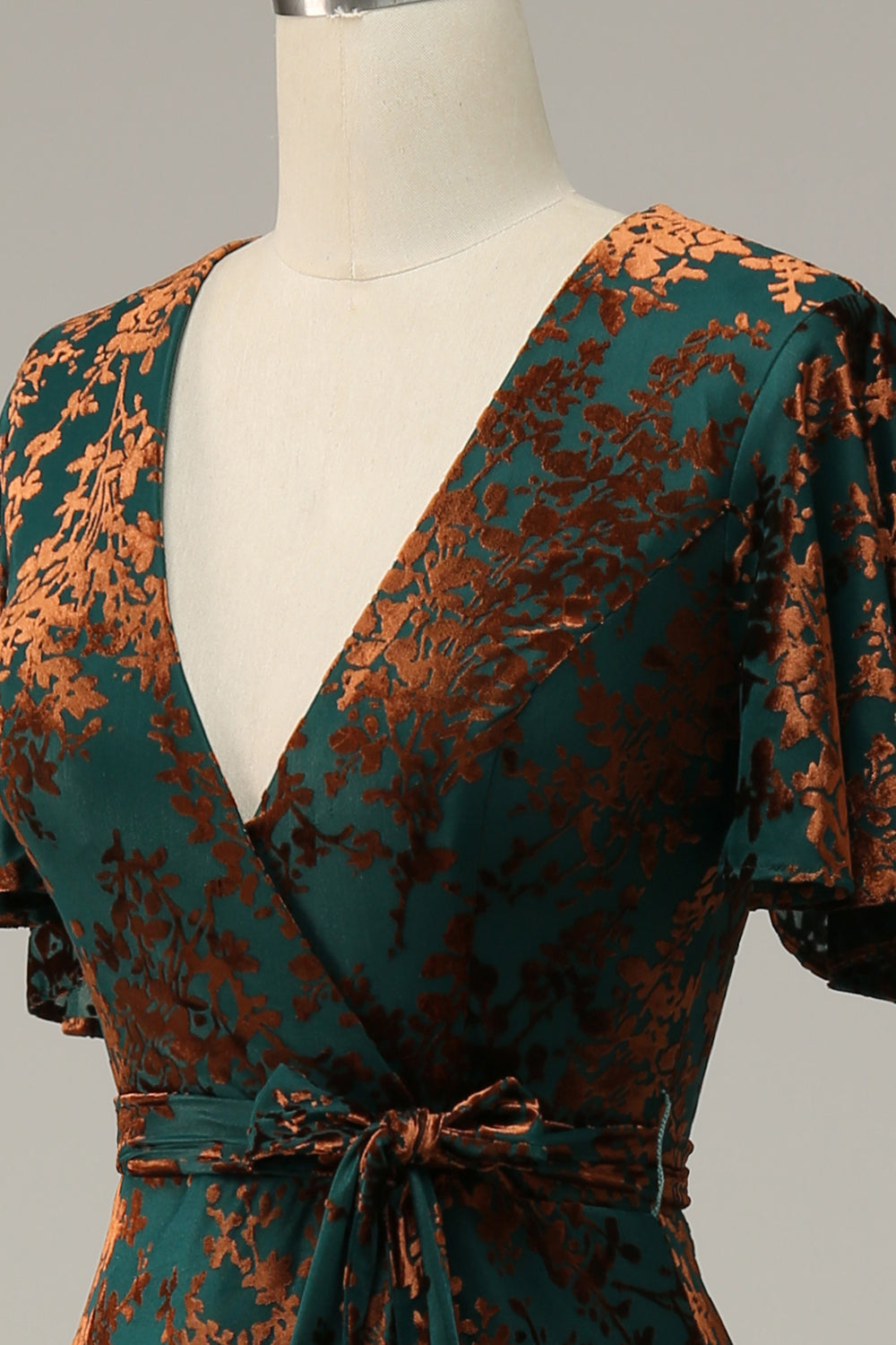Dark Green Burnout Velvet Mother of Bride Dress