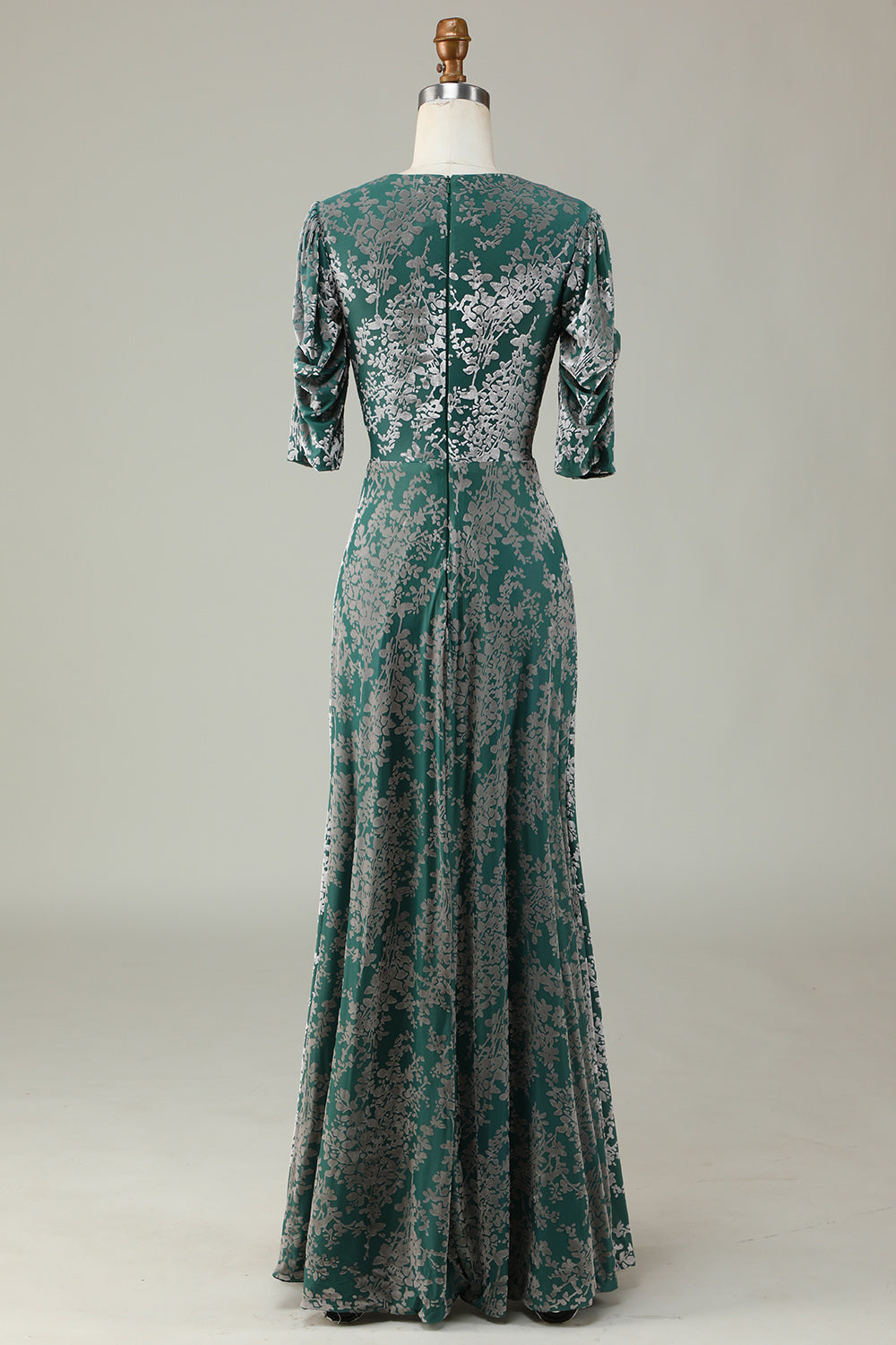 Grey Green Mermaid Velvet Bridesmaid Dress with Sleeves