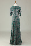 Grey Green Mermaid Velvet Bridesmaid Dress with Sleeves