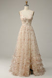 Apricot A Line Print Long Ball Dress with Slit