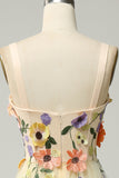 A Line Spaghetti Straps Champagne Tea Length Ball Dress with Appliques