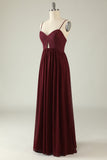 Burgundy Spaghetti Straps Lace Bridesmaid Dress with Hollow-out