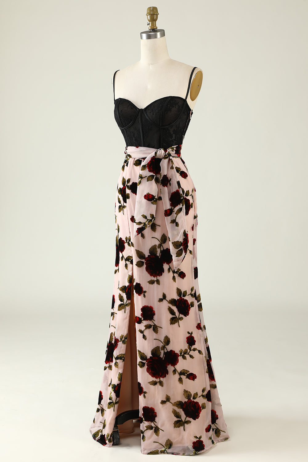 Floral Spaghetti Straps Ball Dress with Slit