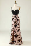 Floral Spaghetti Straps Ball Dress with Slit