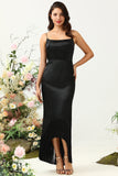 Sheath Spaghetti Straps Black Tea Length Ball Dress with Bowknot