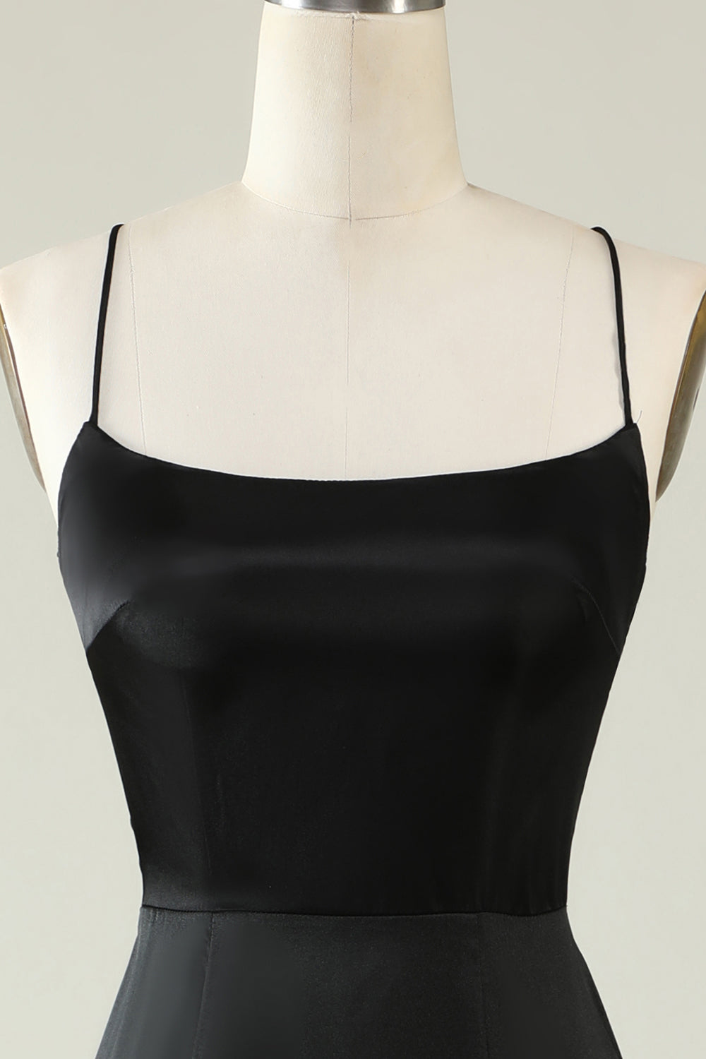 Spaghetti Straps Black Satin Ball Dress with Fringes