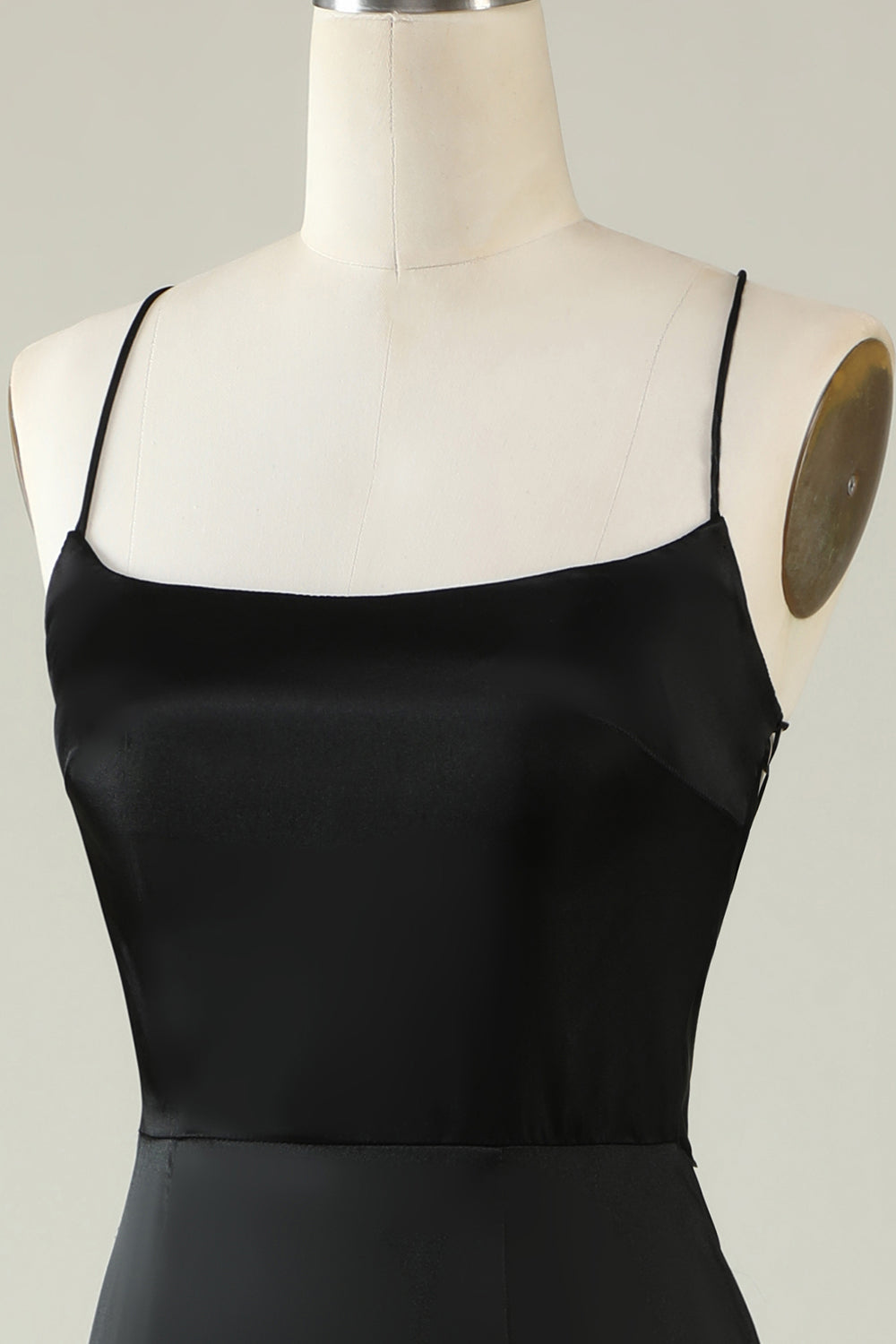 Spaghetti Straps Black Satin Ball Dress with Fringes