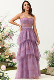 Purple A Line Spaghetti Straps Tulle Corset Ball Dress