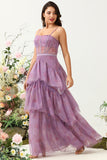 Purple A Line Spaghetti Straps Tulle Corset Ball Dress
