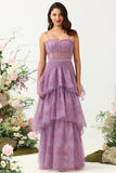 Purple A Line Spaghetti Straps Tulle Corset Ball Dress