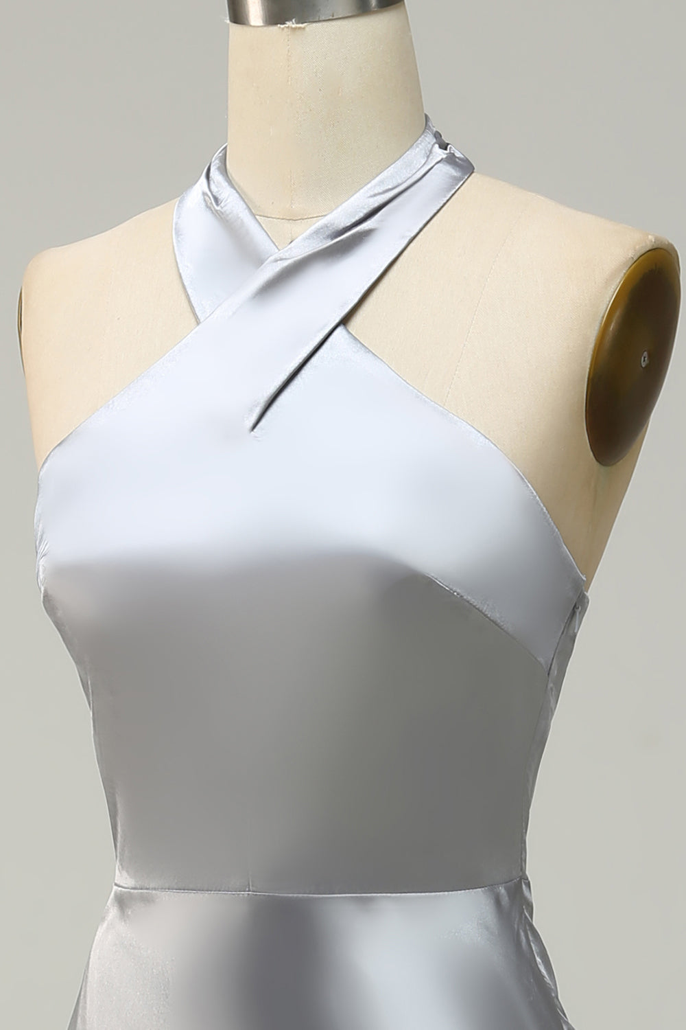 Sheath Halter Neck Silver Long Bridesmaid Dress