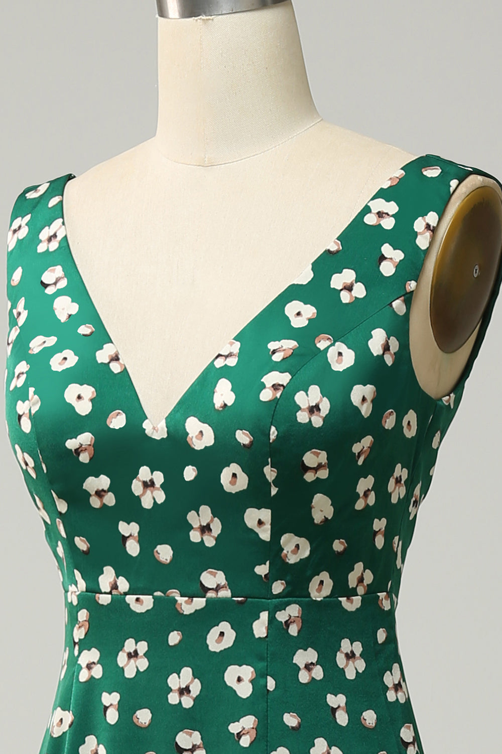 Sheath V Neck Print Floral Green Formal Dress with Slit