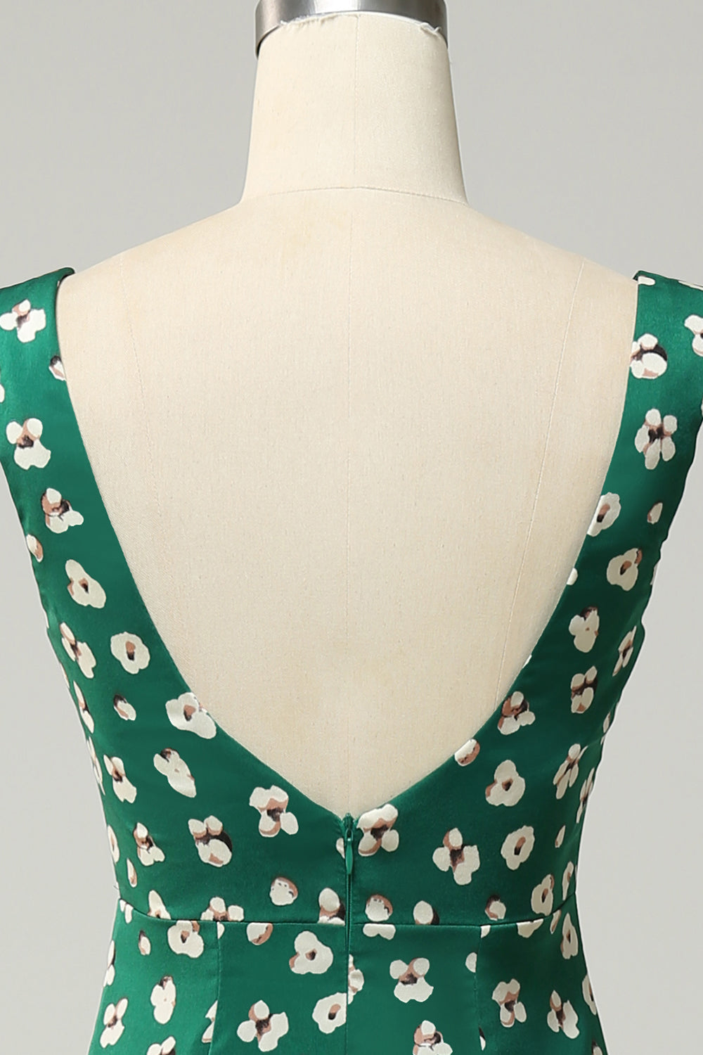 Sheath V Neck Print Floral Green Formal Dress with Slit