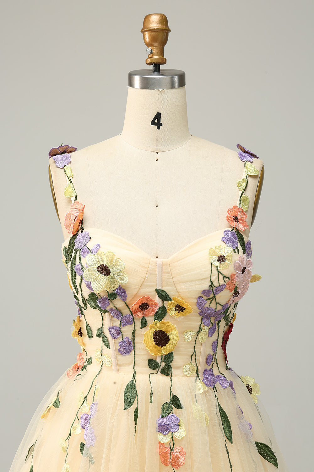 A Line Spaghetti Straps Champagne Short Cocktail Dress with Appliques