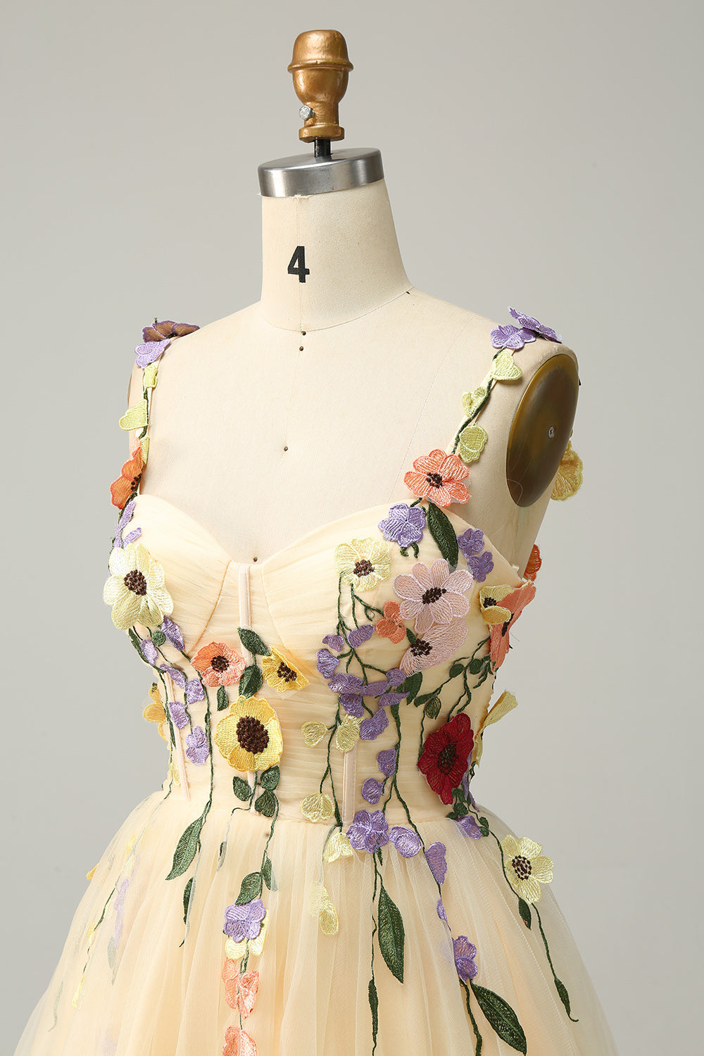 A Line Spaghetti Straps Champagne Short Cocktail Dress with Appliques