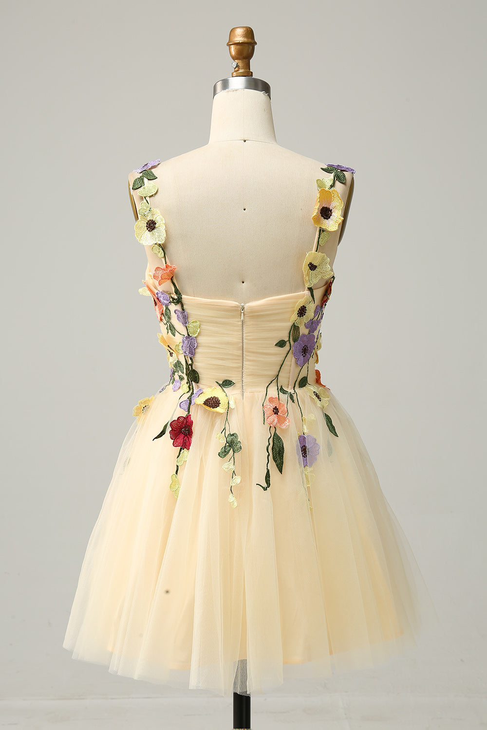 A Line Spaghetti Straps Champagne Short Cocktail Dress with Appliques