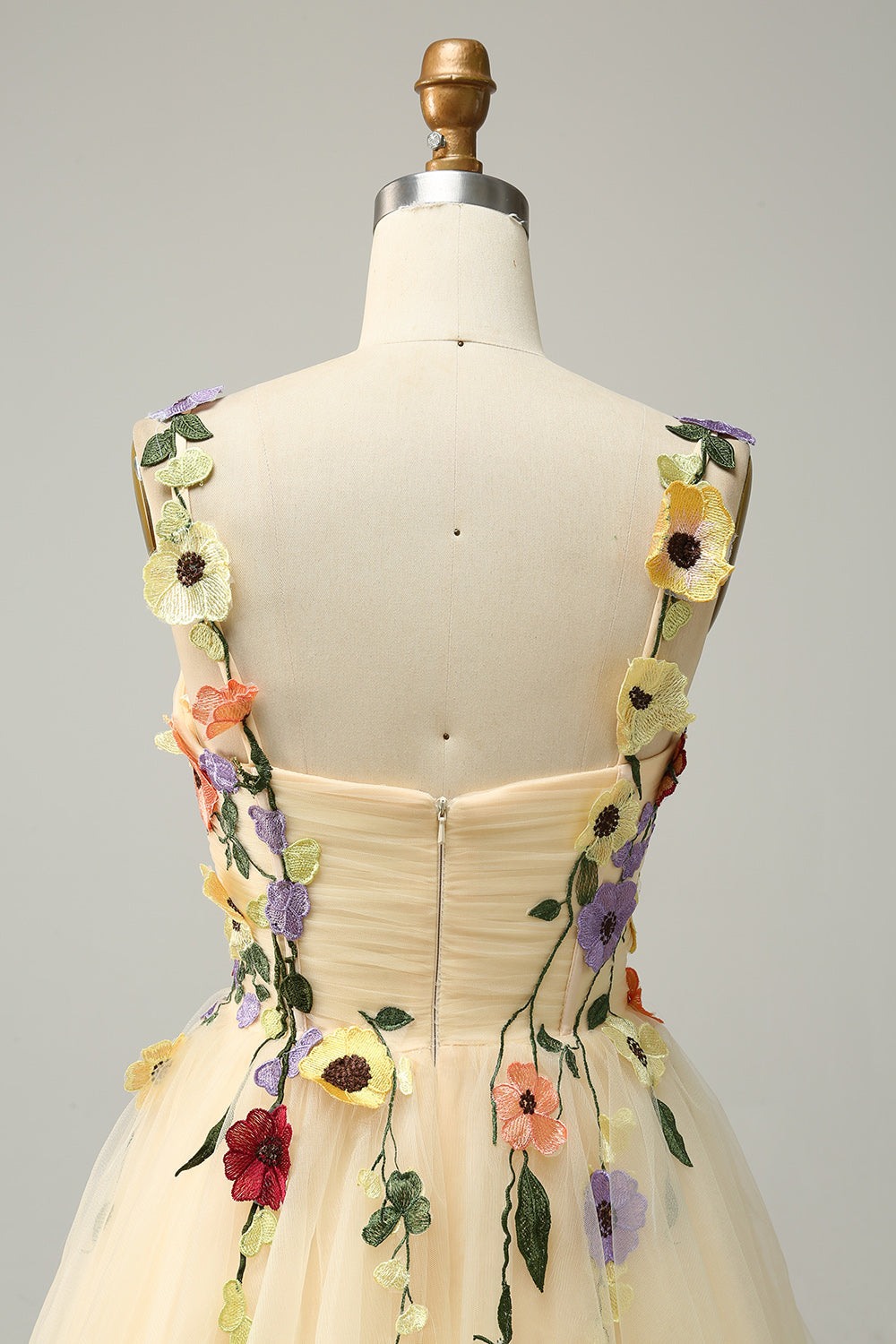 A Line Spaghetti Straps Champagne Short Cocktail Dress with Appliques