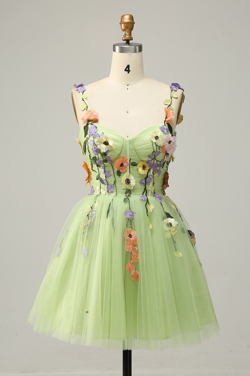 A Line Spaghetti Straps Champagne Short Cocktail Dress with Appliques