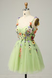 A Line Spaghetti Straps Champagne Short Cocktail Dress with Appliques