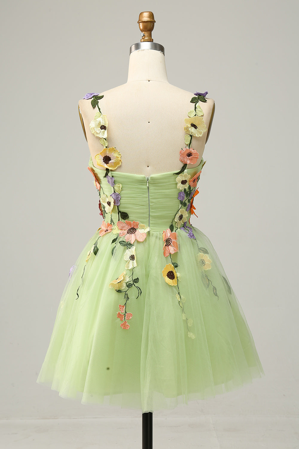A Line Spaghetti Straps Champagne Short Cocktail Dress with Appliques