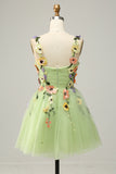 A Line Spaghetti Straps Champagne Short Cocktail Dress with Appliques