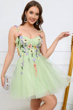 A Line Spaghetti Straps Green Short Cocktail Dress with Appliques