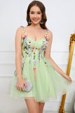 A Line Spaghetti Straps Green Short Cocktail Dress with Appliques
