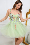 A Line Spaghetti Straps Green Short Cocktail Dress with Appliques