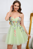 A Line Spaghetti Straps Green Short Cocktail Dress with Appliques