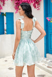 Cute A Line Spaghetti Straps Blue Printed Short Cocktail Dress