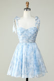 Blue A Line Spaghetti Straps Short Ball Dress