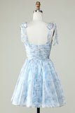 Blue A Line Spaghetti Straps Short Ball Dress