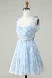 Blue A Line Spaghetti Straps Short Ball Dress