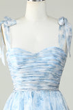 Blue A Line Spaghetti Straps Short Ball Dress