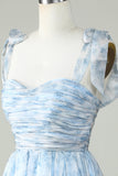 Blue A Line Spaghetti Straps Short Ball Dress